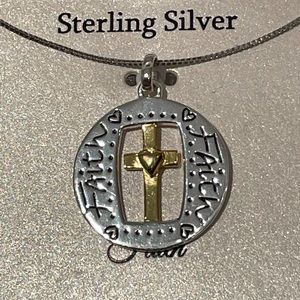 925 Sterling Silver Stamped Faith Cross Pendant Necklace NIB